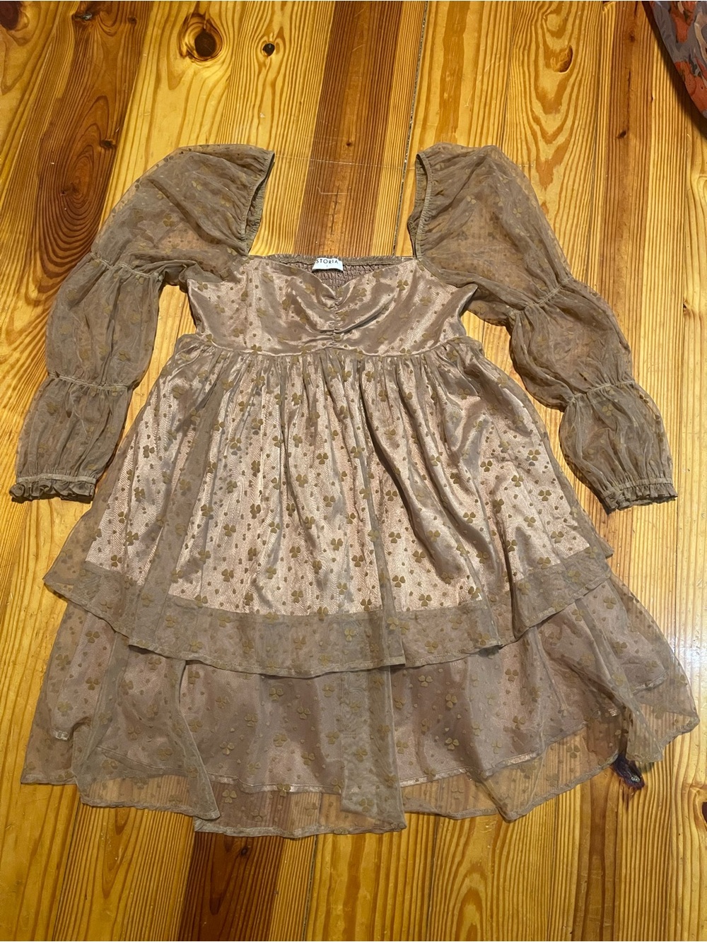 Gold Floral Layered Party Dress